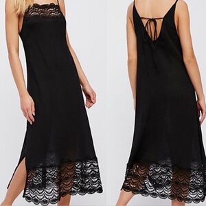 Free People Intimately cotton Gauze Slip Dress Crochet Midi boho Black Size xs
